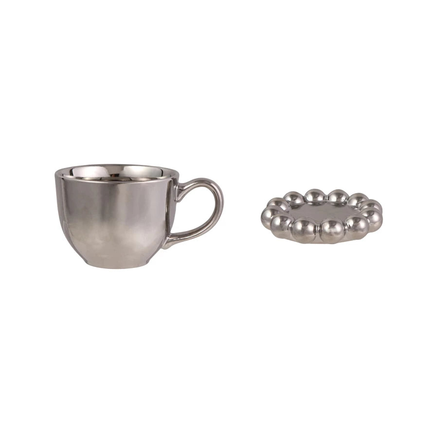 Chrome Stoneware Mug And Saucer | 12 oz.