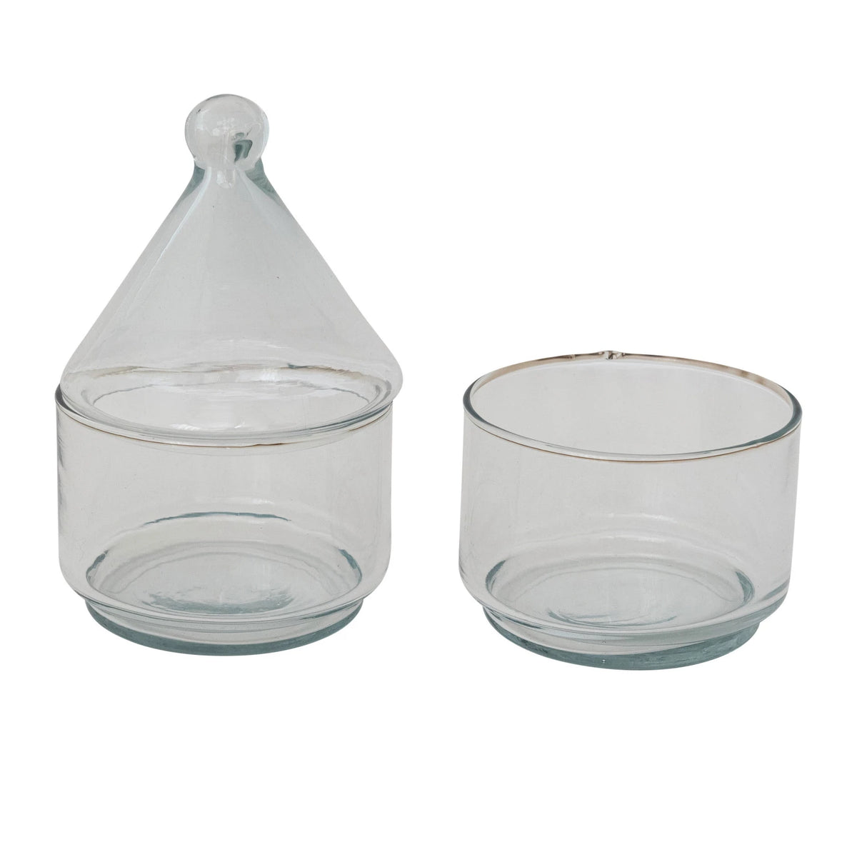 Hand Blown Recycled Glass Stackable Jars With Lid | Set Of Two