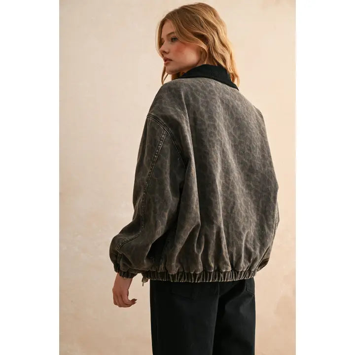 Miou Muse Leopard Print Bomber Jacket