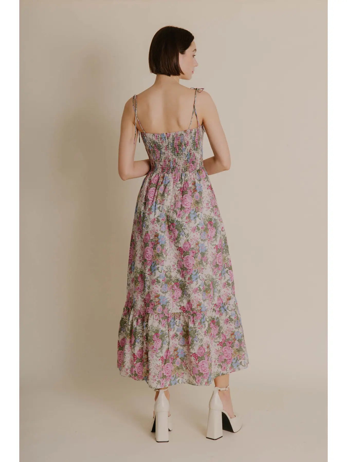 Spaghetti Tie Floral Maxi Dress | Blooming Garden