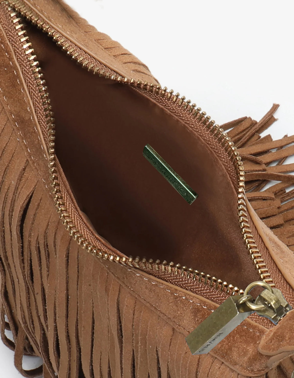 Remi + Reid Fringe Faux Suede Purse | Camel