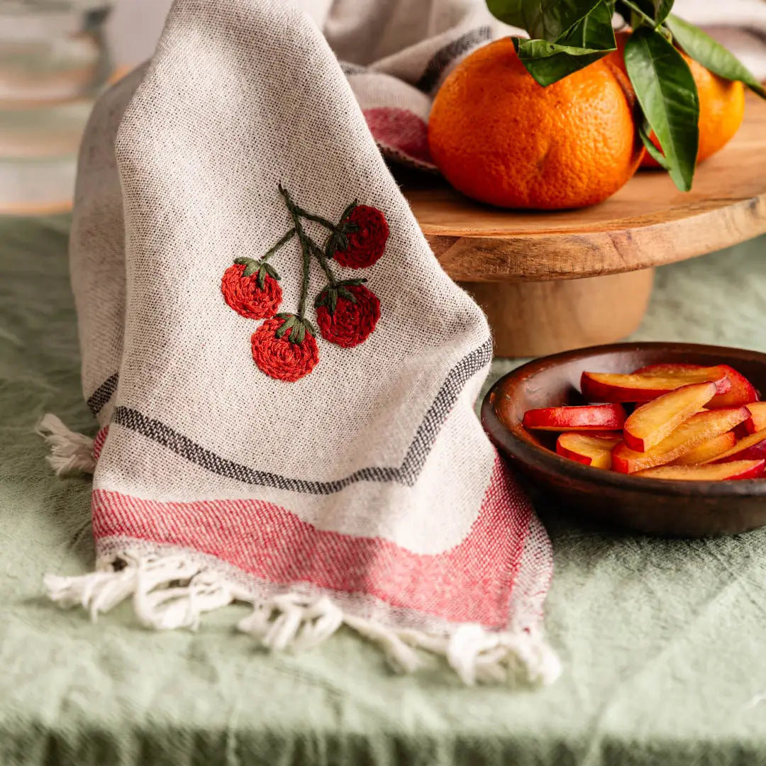 Hand-Stitched Kitchen Towel Set | Tomatoes