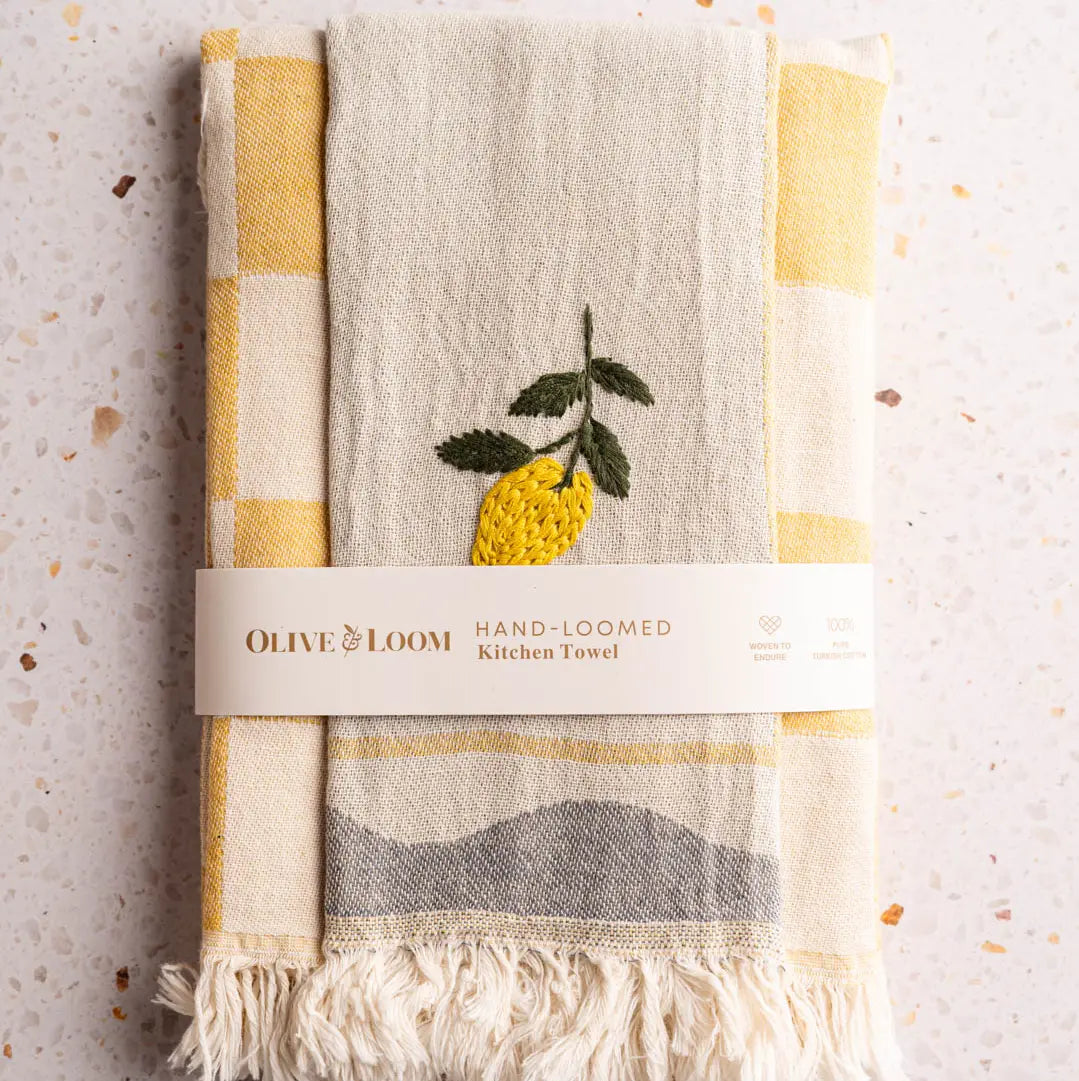 Hand-Stitched Kitchen Towel Set | Lemons