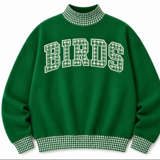 Birds Gingham Mockneck Sweater | Kelly Green