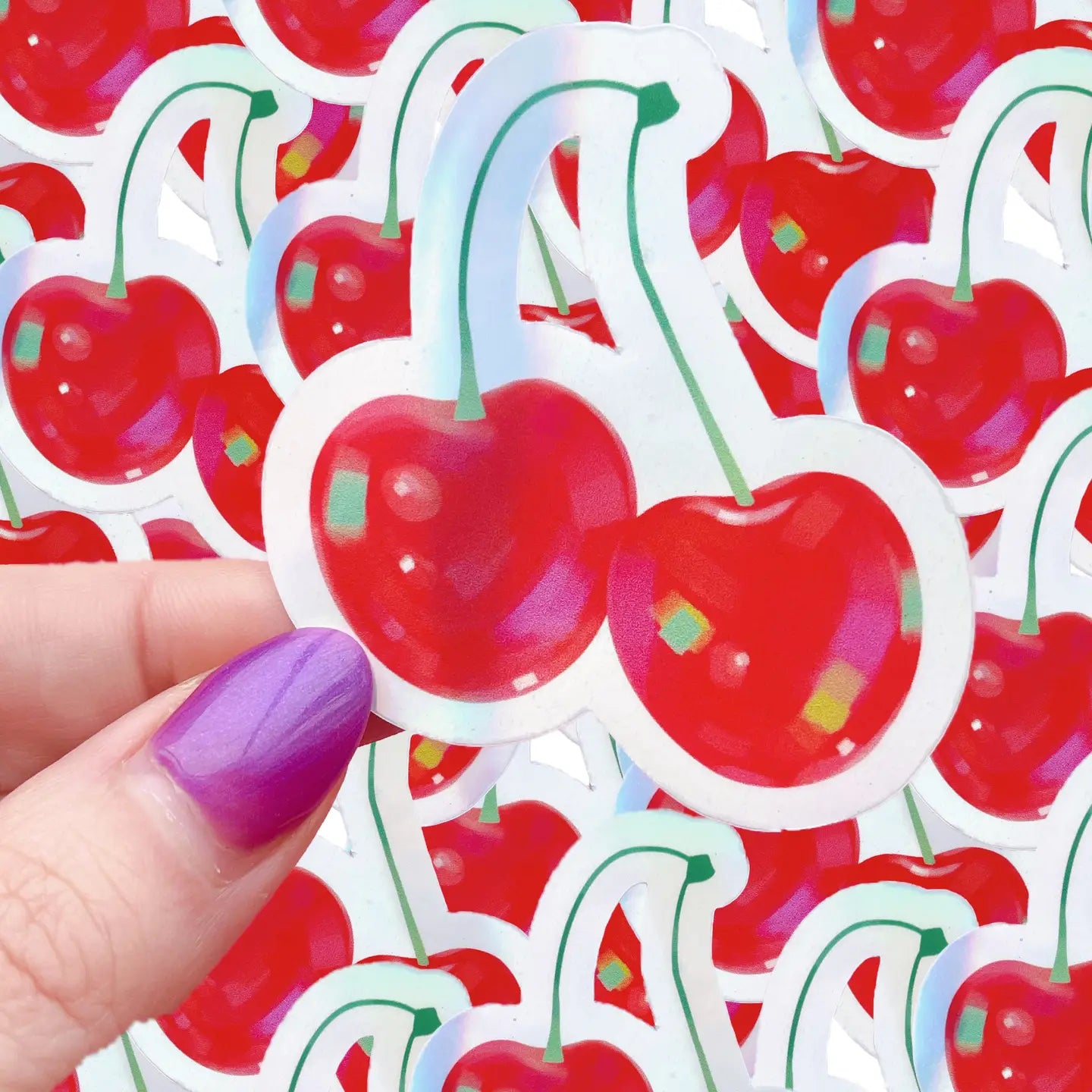 Cherry Watercolor Holographic Waterproof Sticker