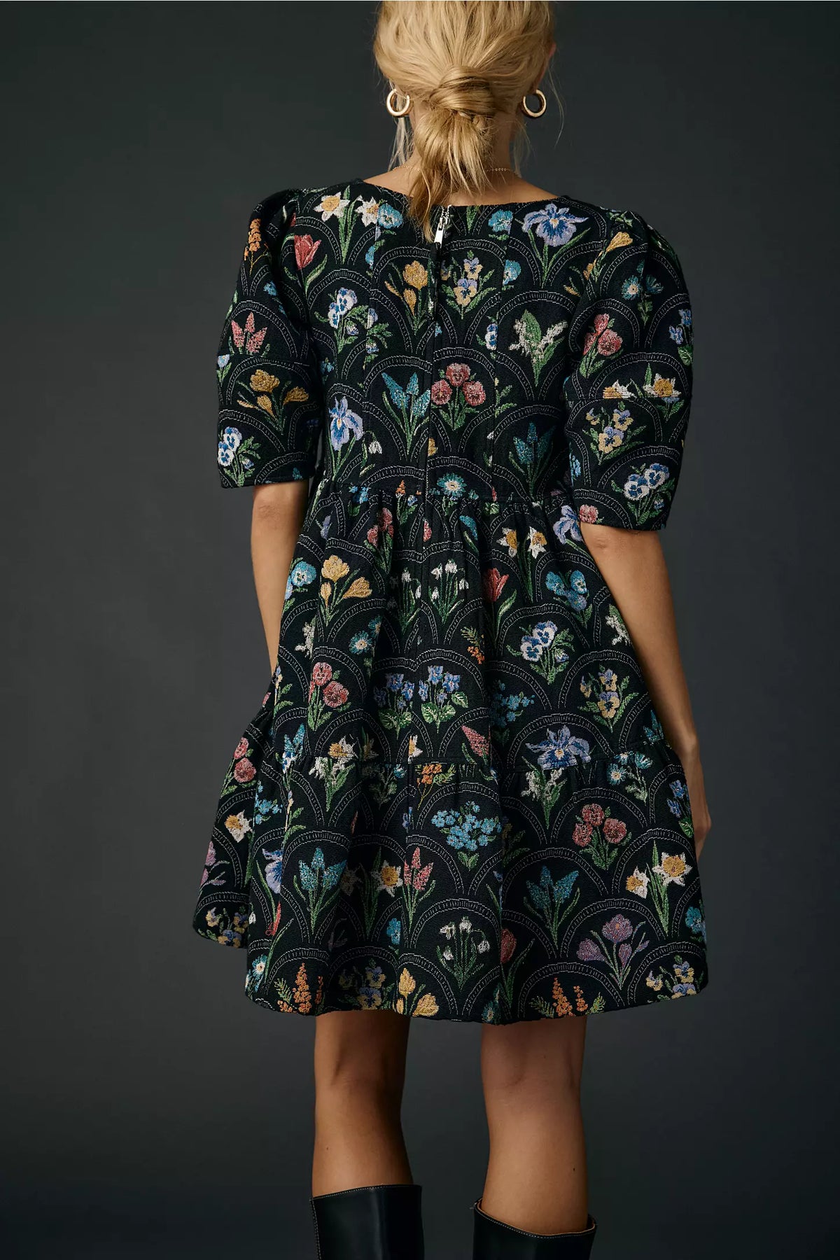 En Saison Daphne Puff Sleeve Jacquard Dress