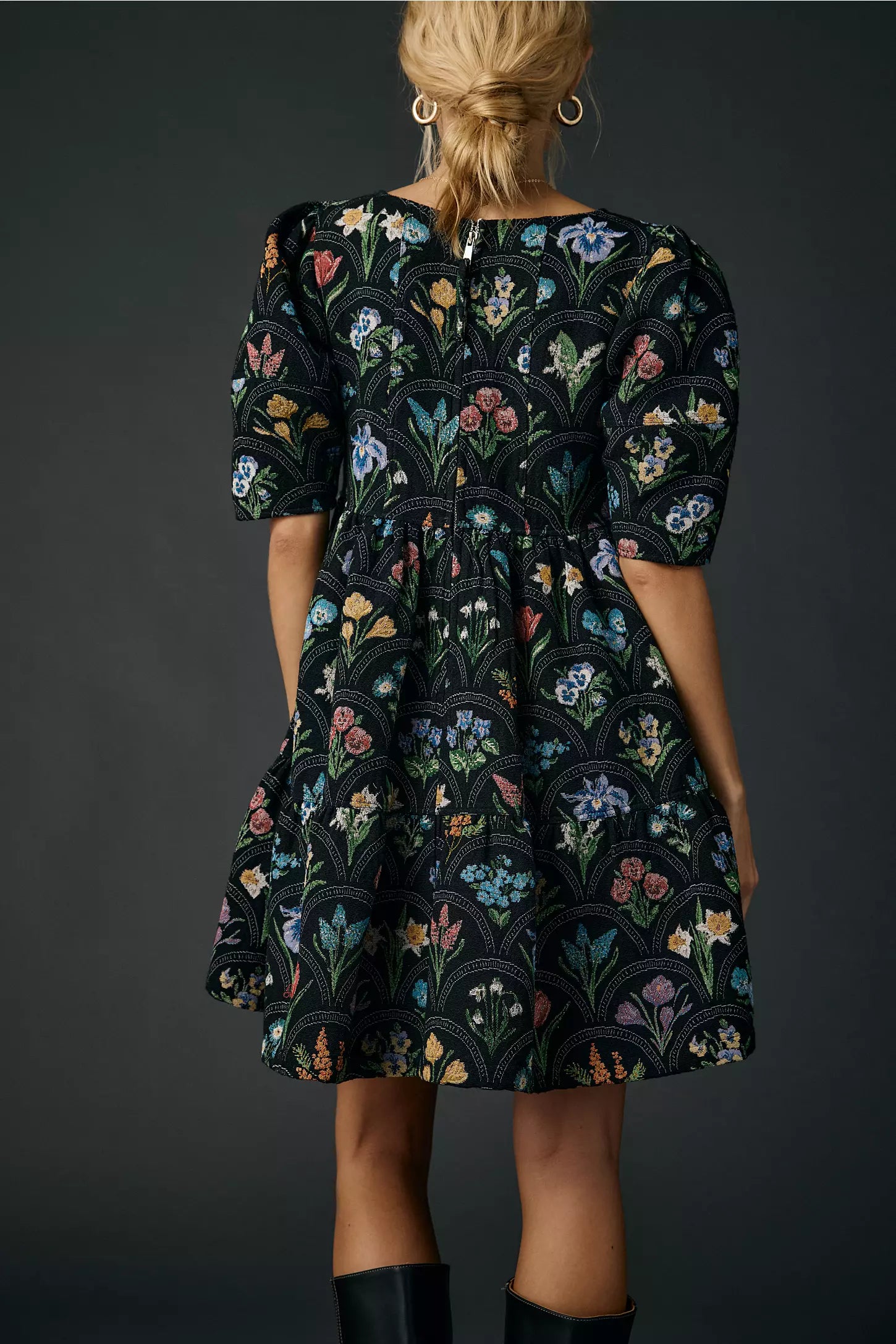 En Saison Daphne Puff Sleeve Jacquard Dress