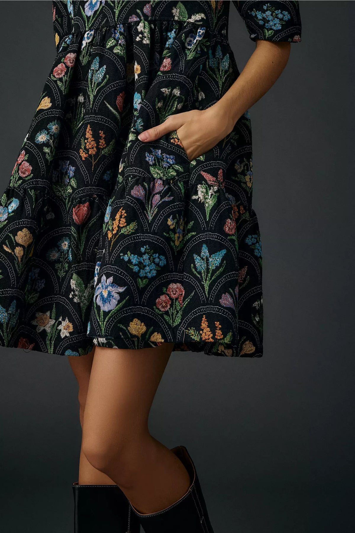 En Saison Daphne Puff Sleeve Jacquard Dress