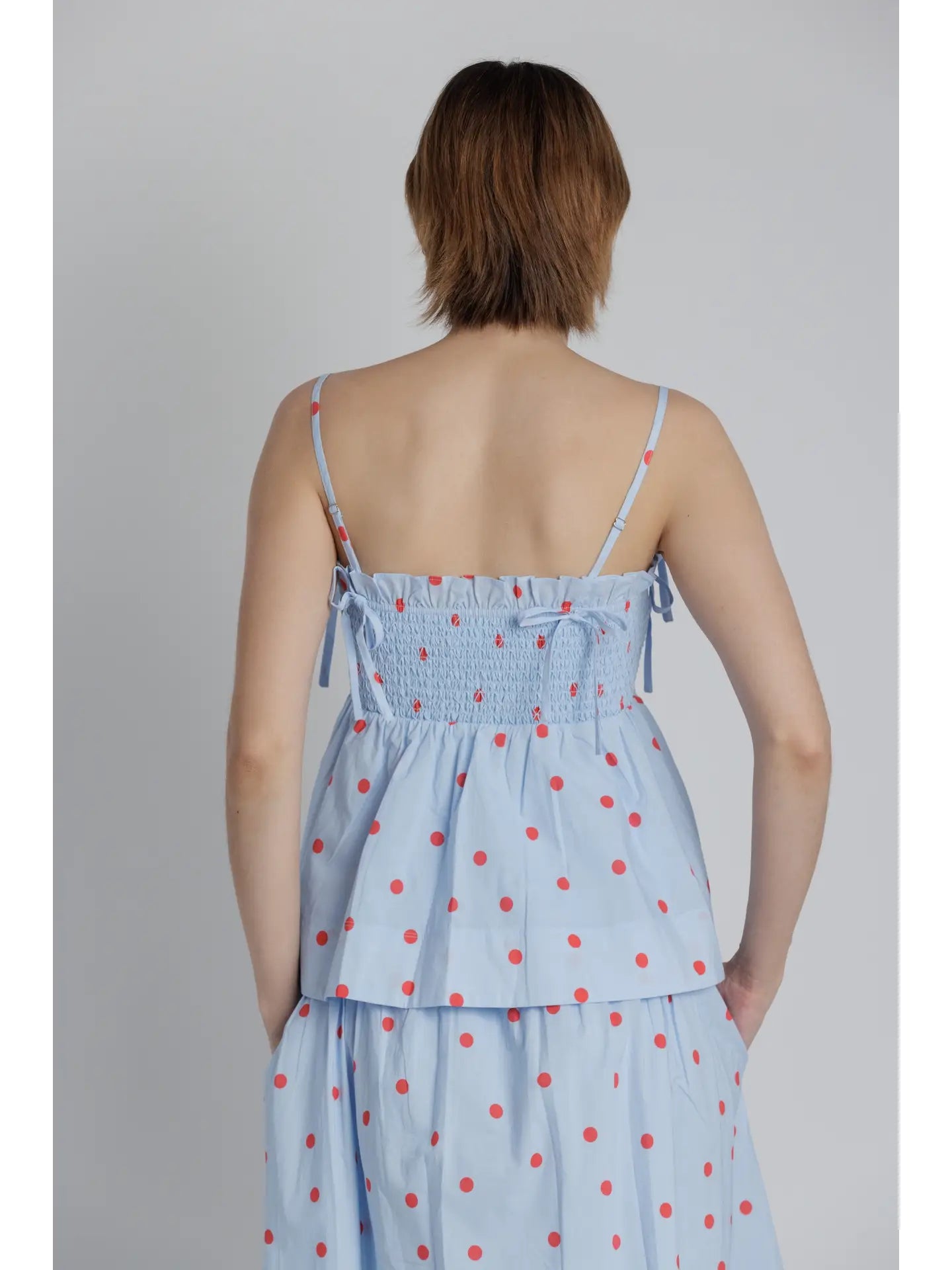 Polka Dot Smocked Tie Top