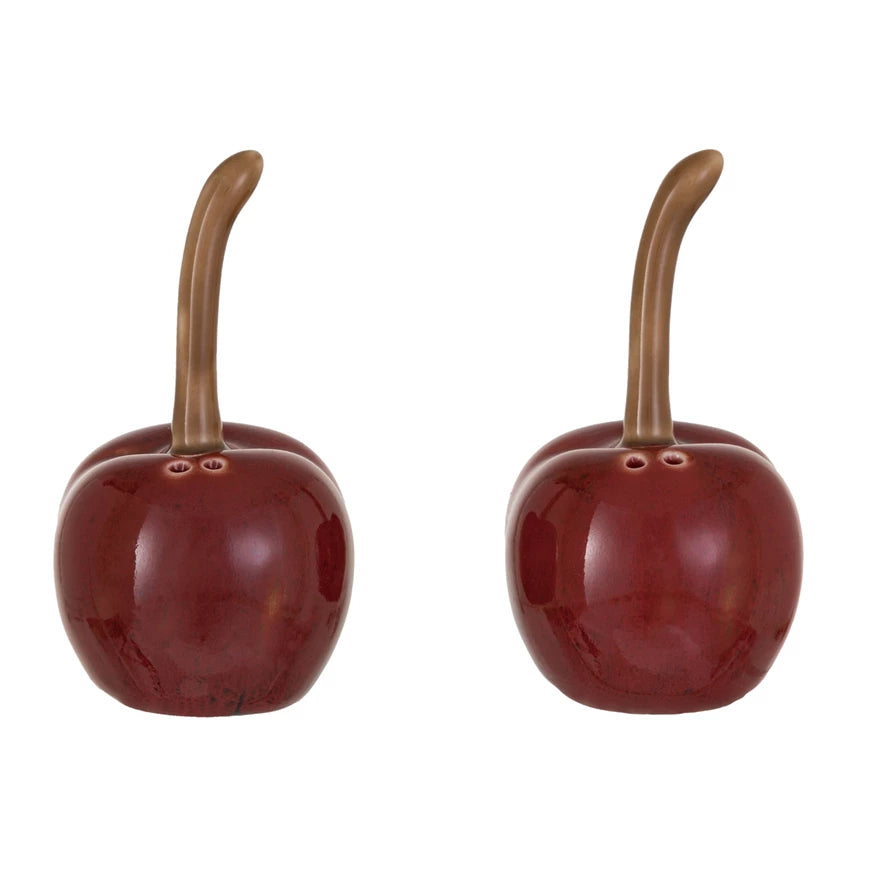 Stoneware Cherry Shaped Salt & Pepper Shakers | Set of 2