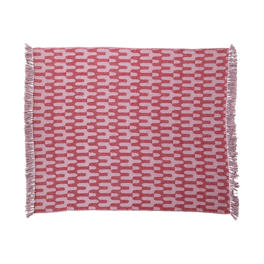 Woven Recycled Cotton Blend Throw  | Two Toned Pink