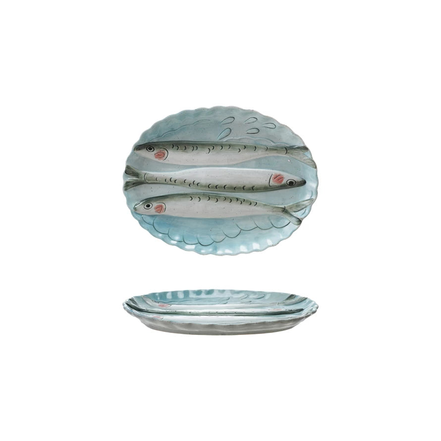Oval Stoneware Scalloped Plate | Fish Dish