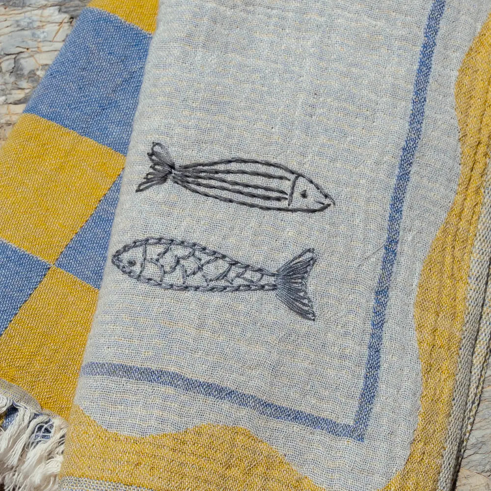 Hand-Stitched Kitchen Towel Set | Sardines
