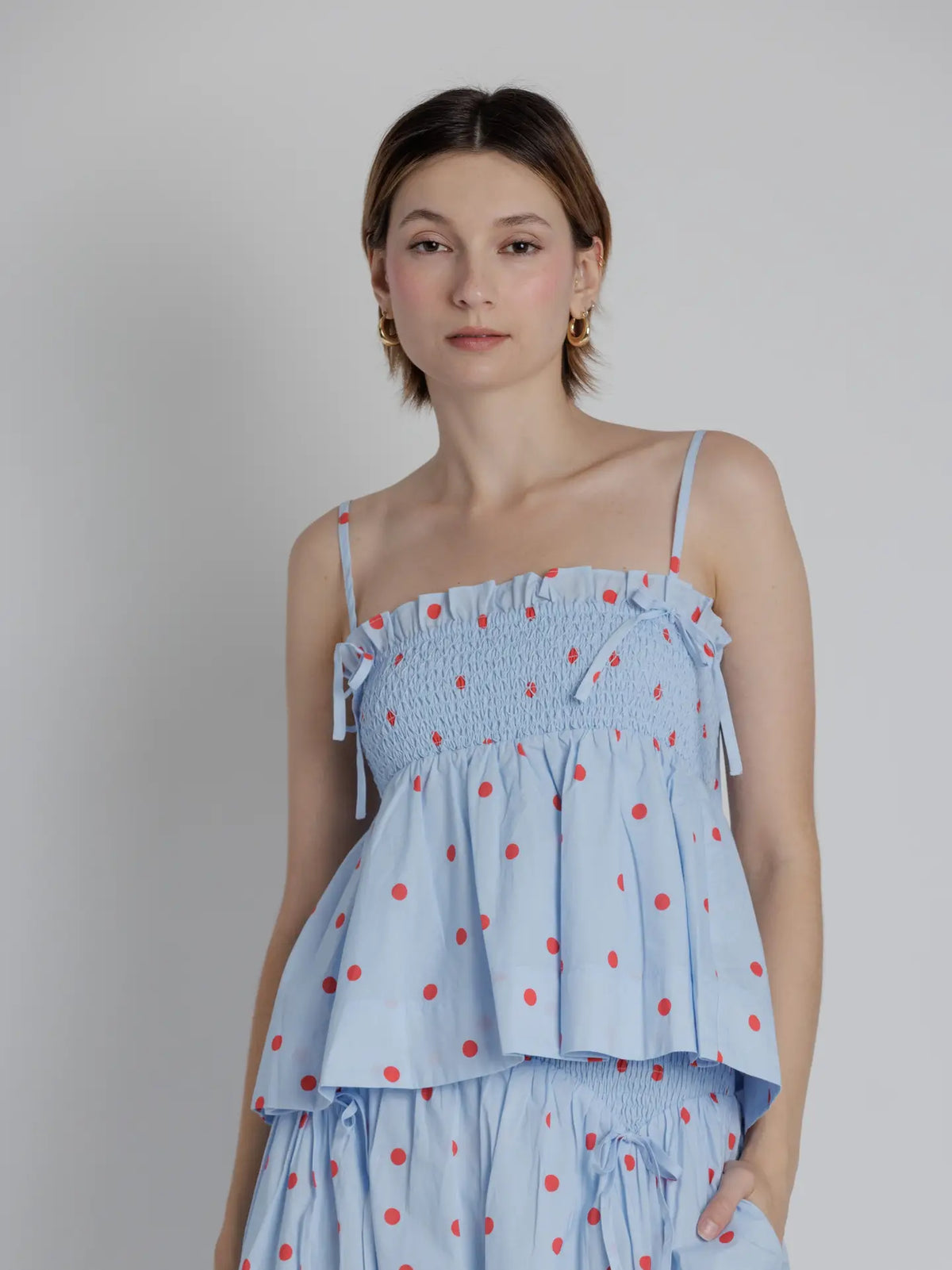 Polka Dot Smocked Tie Top
