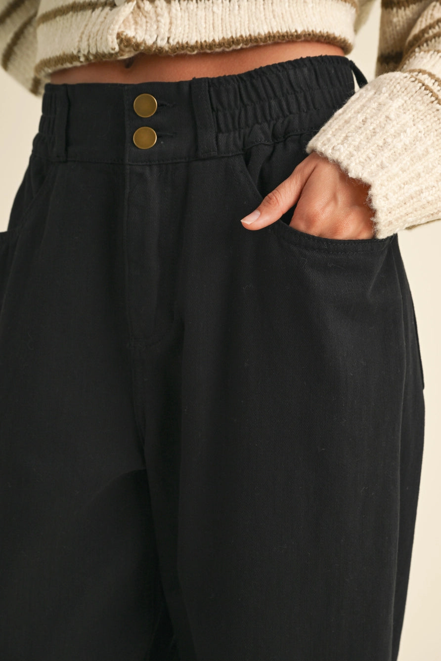 Black Cotton Barrel Pants | MIOU MUSE