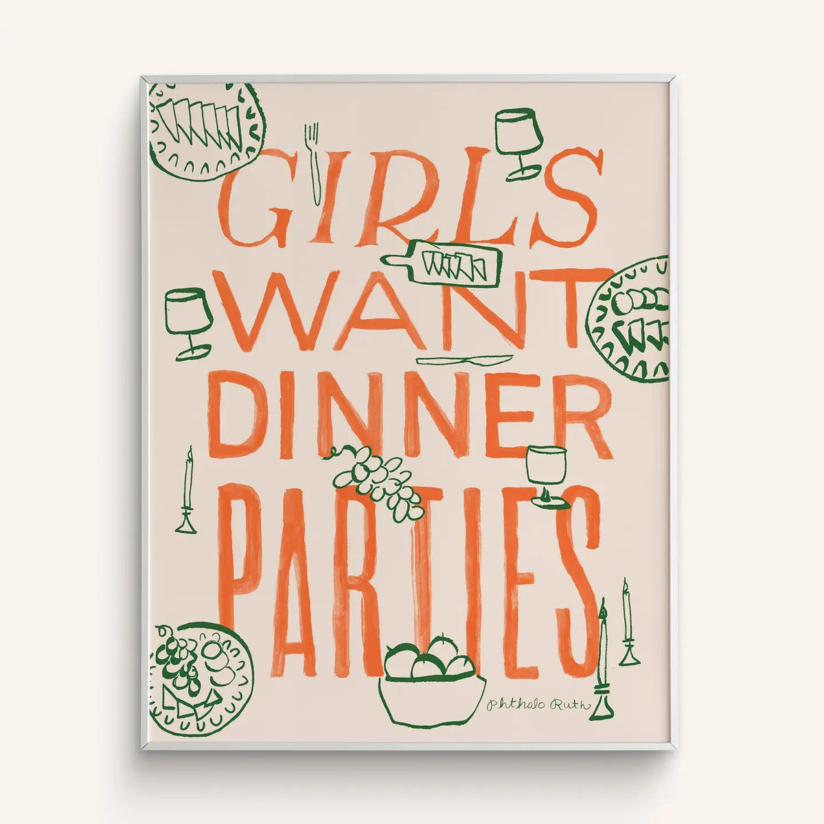 Red "Girls Want Dinner Parties" Art Print | 11x14