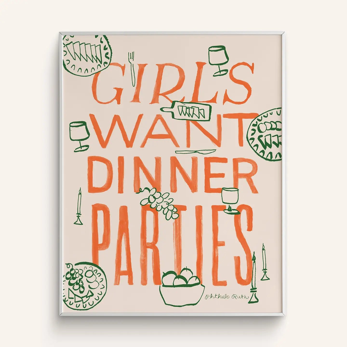 Red "Girls Want Dinner Parties" Art Print | 11x14