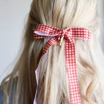 Red Plaid Scalloped Bow