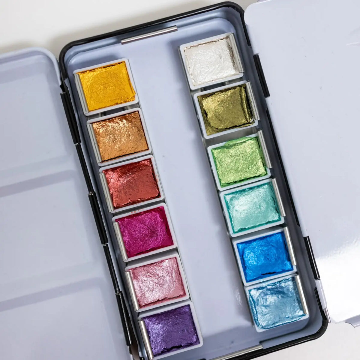 12 Color Mini Travel Watercolor Palette | Metallic