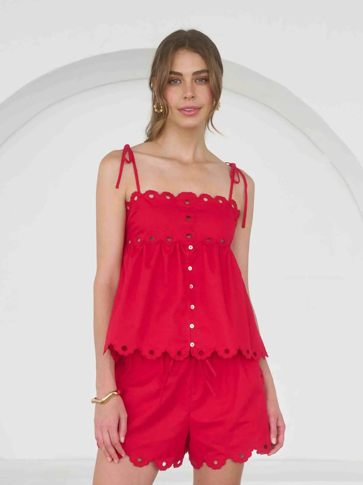 Scalloped Strappy Tie Top | Tomato