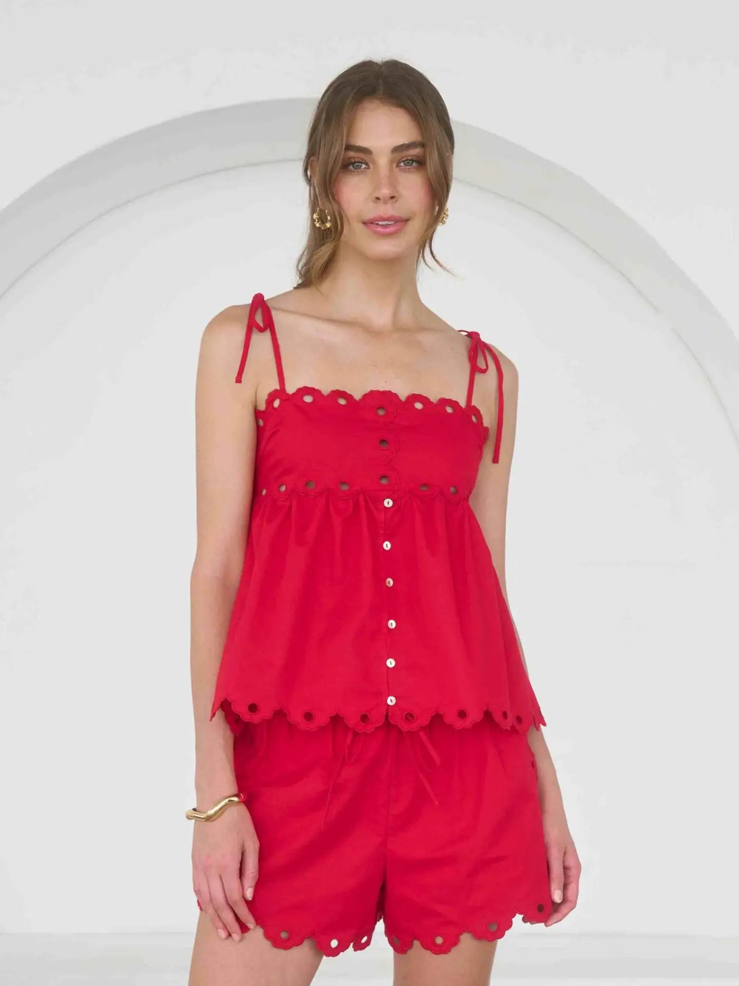 Scalloped Strappy Tie Top | Tomato