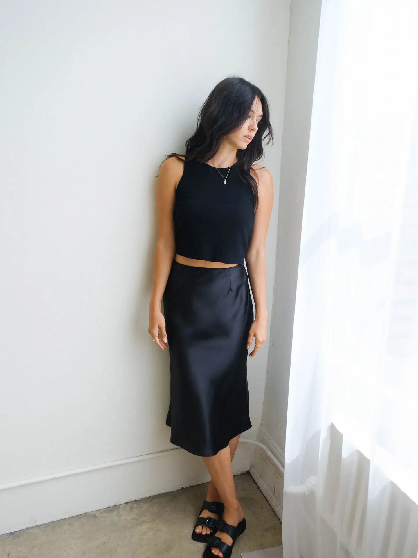 Alexa Satin Skirt | Black