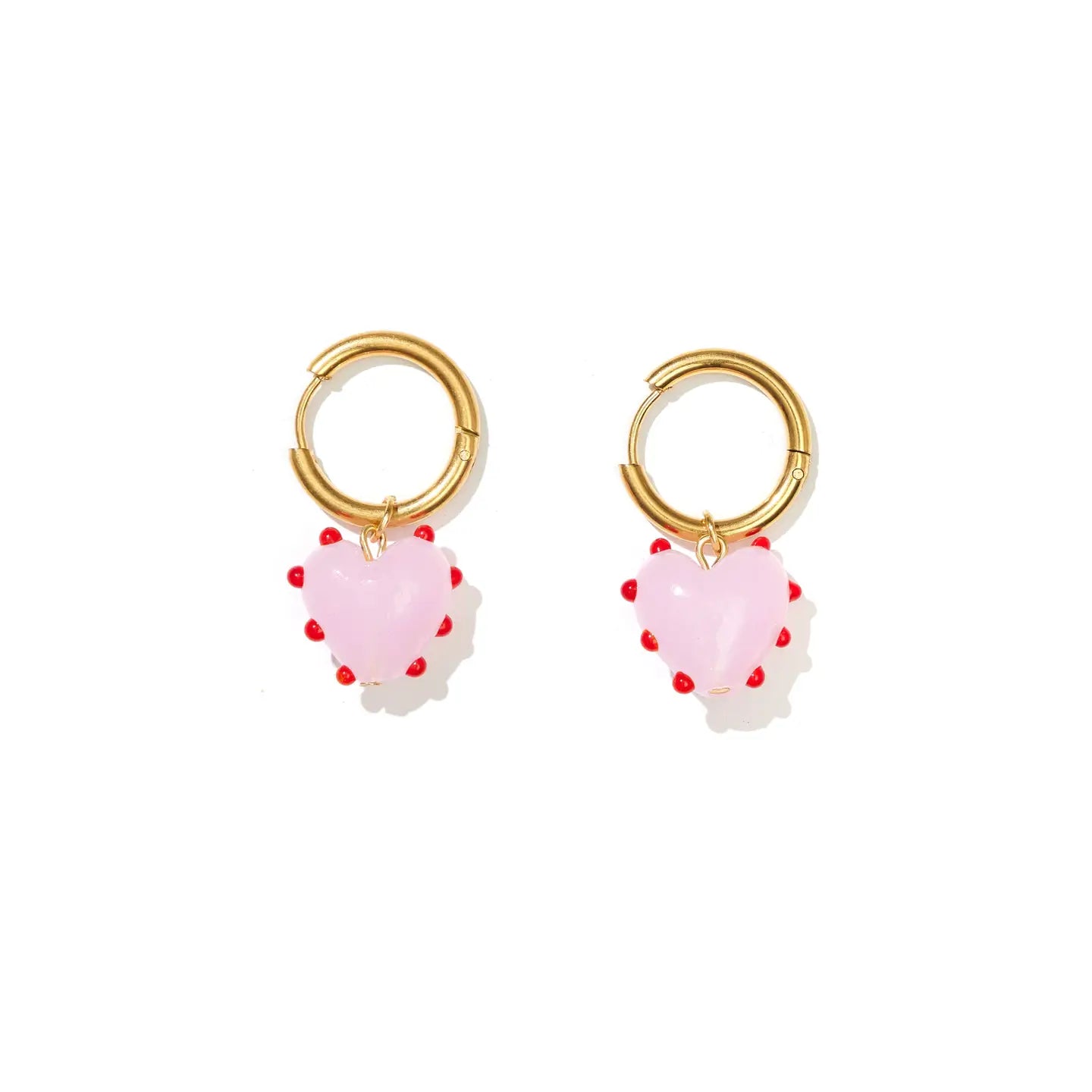 Heart Drop Hoops | Red And Pink On Gold