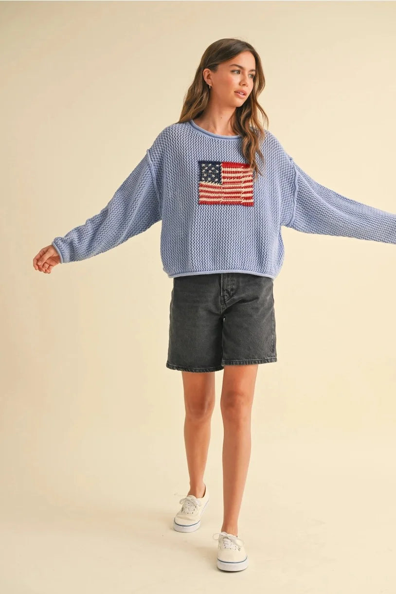 American Flag Sweater | Dusty Blue