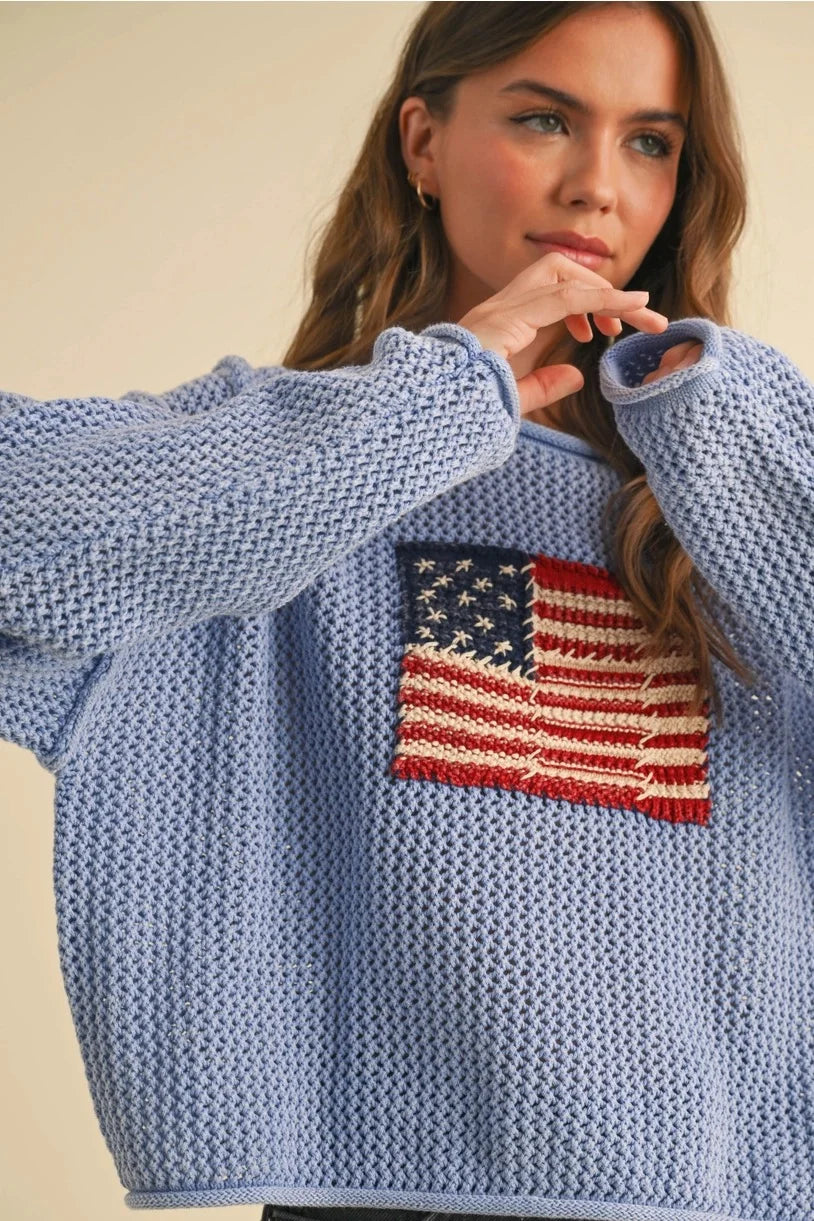 American Flag Sweater | Dusty Blue