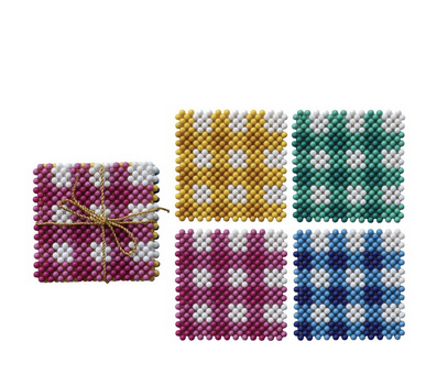 Gingham Beaded Coaters | Set Of 4