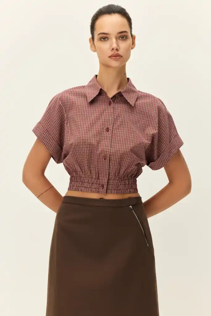 Elodie The Label Florence Crop Shirt | Wine Multi