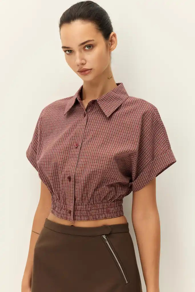 Elodie The Label Florence Crop Shirt | Wine Multi