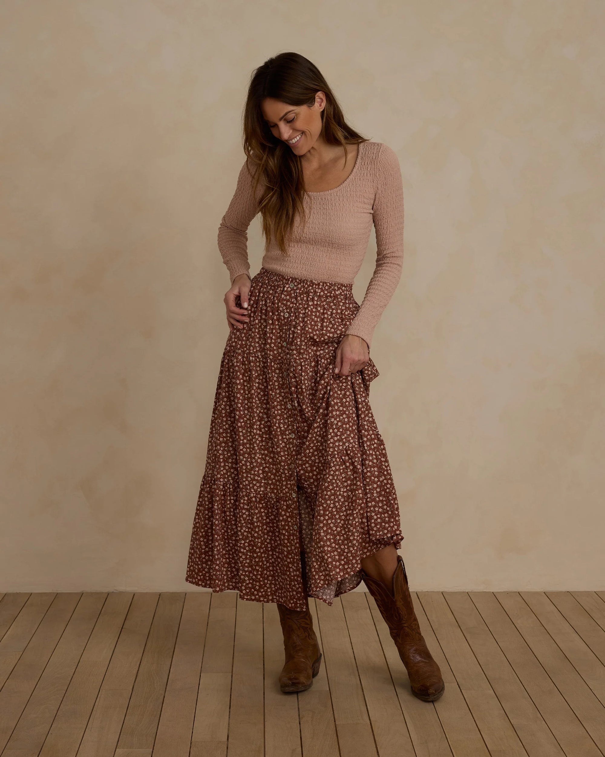 Rylee + Cru Joelle Brick Colored Skirt